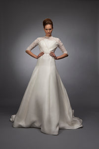 Anne - Lace with Asymmetrical Gazar Custom Wedding Gown