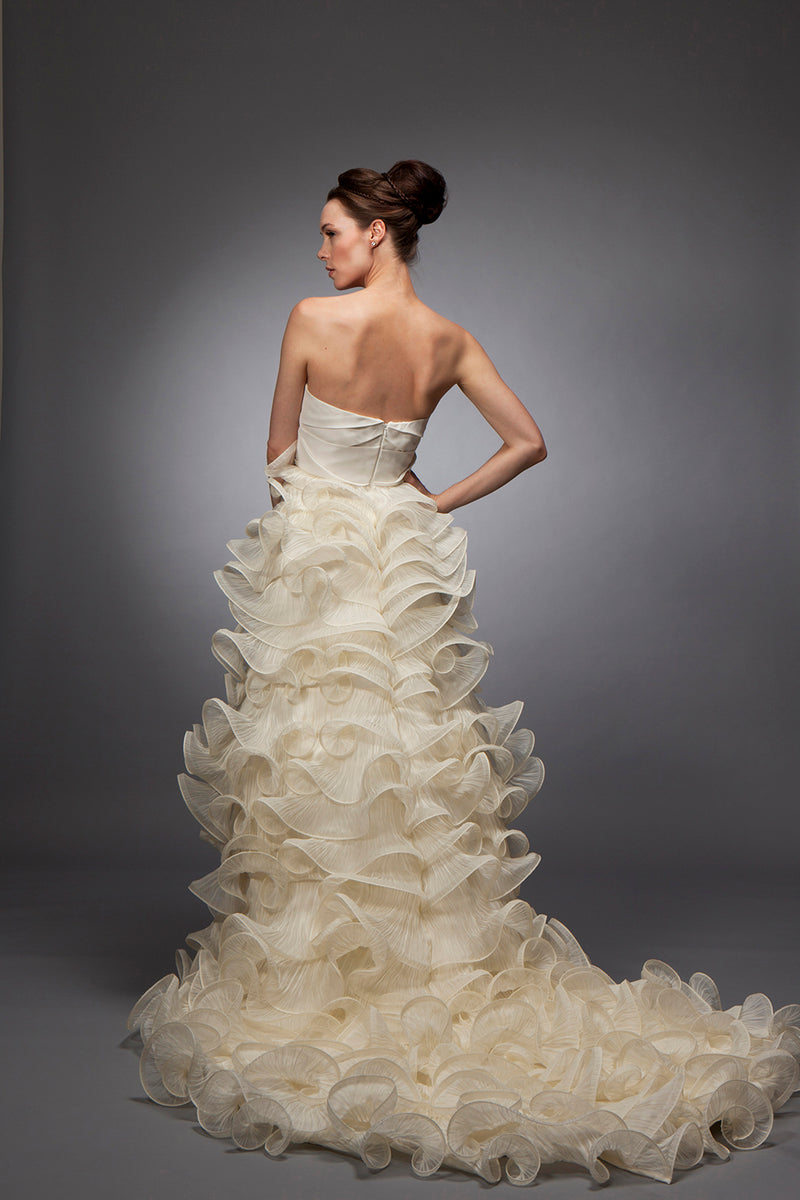 Buy Silk Gazar and Organza Ruffle Bridal Gown