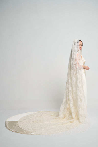 A Cathedral Length Corded Couture Lace Veil.