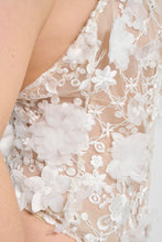 Floral Couture European Flower Lace Bodysuit w/ deep V-front & Open Back