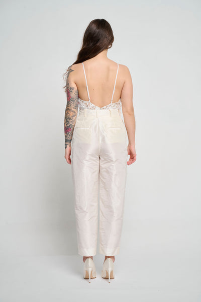 Bridal Wedding Ivory Taffeta Pants w/ Side & Back Pockets, Front Zipper Closure
