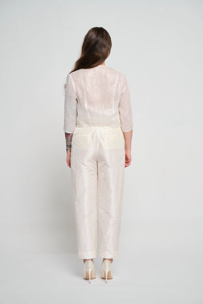 Beaded Couture Off White Silk Organza Bolero w/ Short Sleeve for Women