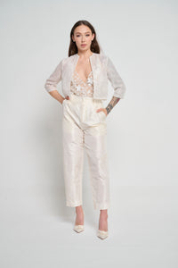 Beaded Couture Off White Silk Organza Bolero w/ Short Sleeve for Women