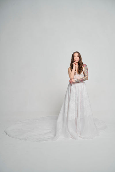 Silk Organza Floor Length Cathedral Train Skirt w/ Beaded Couture Lace