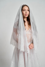 Bouquet Length Single Layer Silk Organza Veil w/ Couture Beaded Lace