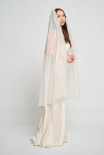 Beaded Silk Organza Ballet Waltz Length Wedding Veil w/ Embroidered Crystal Stones