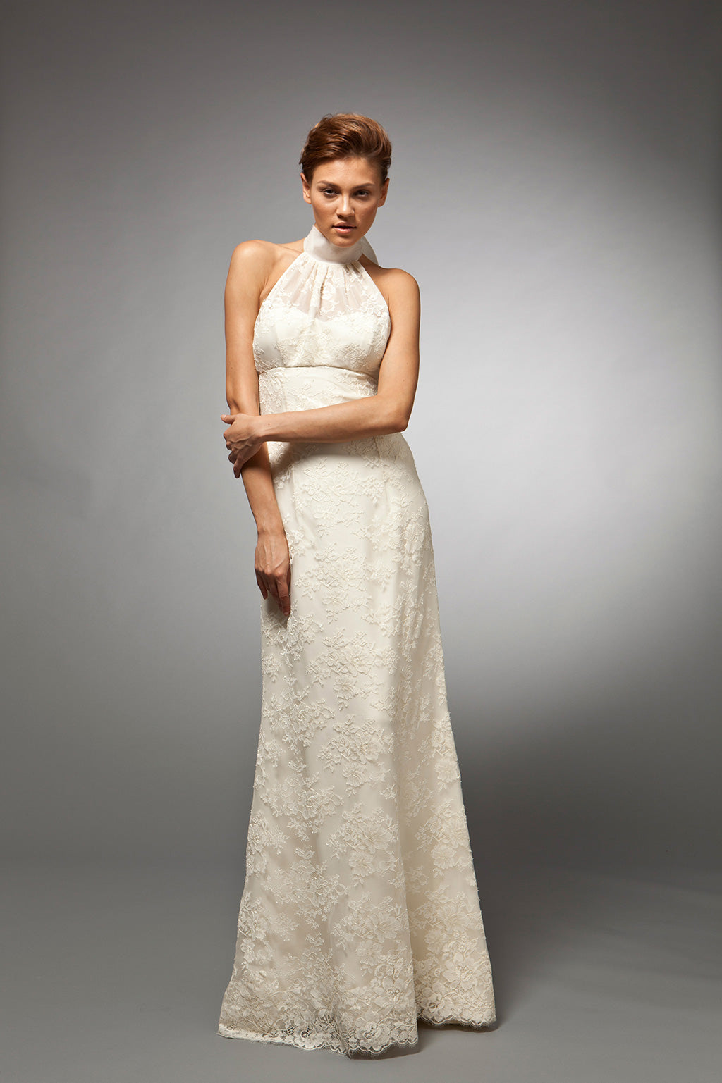 halter wedding dress david's bridal Cecile - French Lace Floral Sleeveless Gown SCH005466_R_XL encrusted corset bodice Formal Dresses in El Size:medium