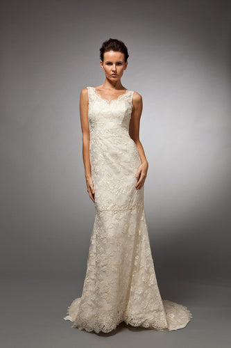 Emeline - Gold French Lace Sleeveless custom Gown Near Me New York
