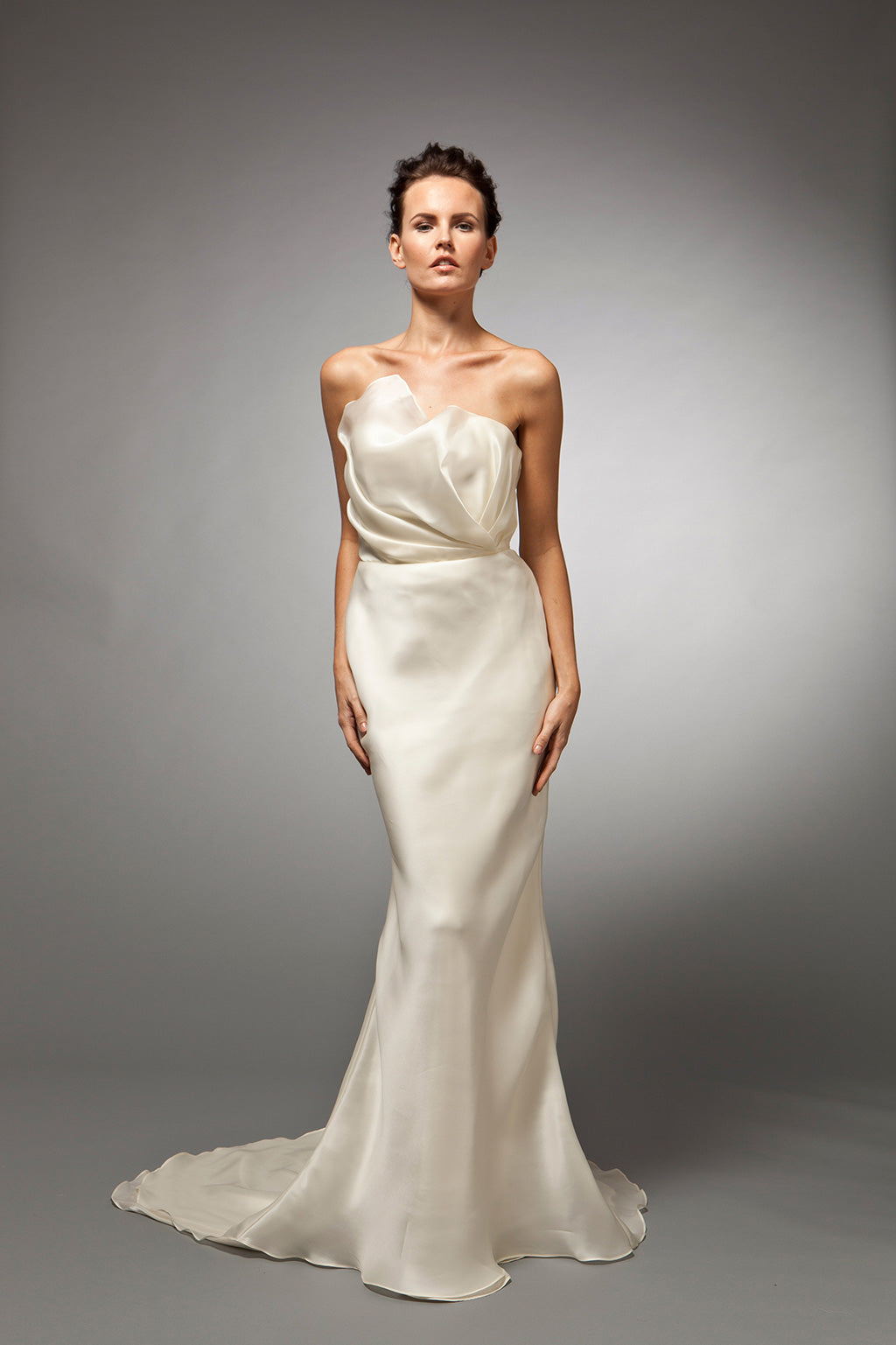 Satin Organza Strapless Couture Wedding Gowns Made in USA White / 8