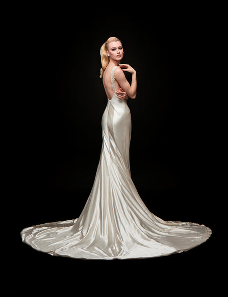 black backgroud Crepe back Satin Bridal Gown- custom wedding gown