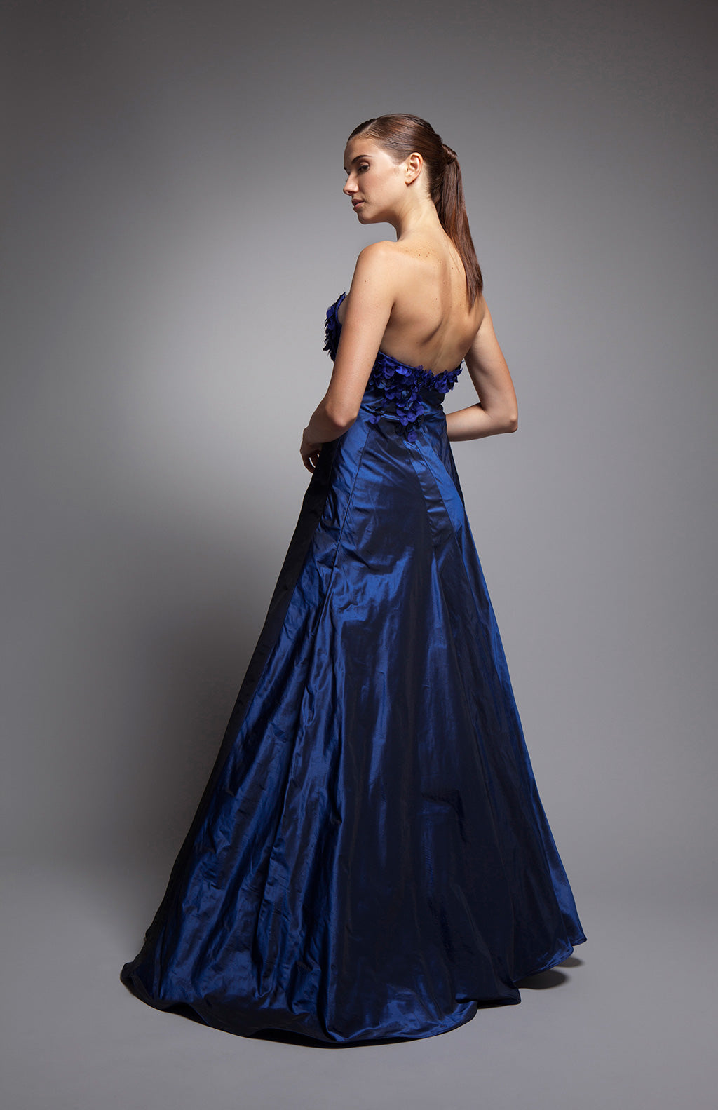 Luxury Evening Gown | Sapphire Taffeta Strapless Dress Sale 0 / Sapphire Luxury Evening Gown | Sapphire Taffeta Strapless Dress Sale 0 / Sapphire