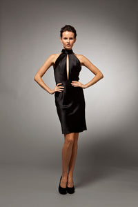 Lisette - Black Sleeveless Crepe-Back Cocktail Dress w/ Halter Collar - Size 6 (Sale)