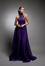 Vivid purple silk organza custom gown designer
