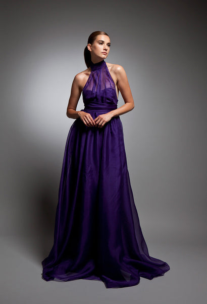 Helena- Purple Silk Organza Long Gown for Bride - Size 6 (Sale) Helena- Purple Silk Organza Long Gown for Bride - Size 6 (Sale)