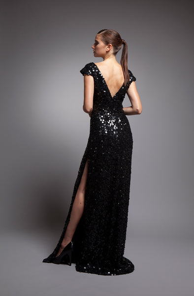 black sequin v neck dress ANGELEYE/JOHN ZACK BLACK SEQUIN PLUNGE V NECK WRAP OVER DRESS