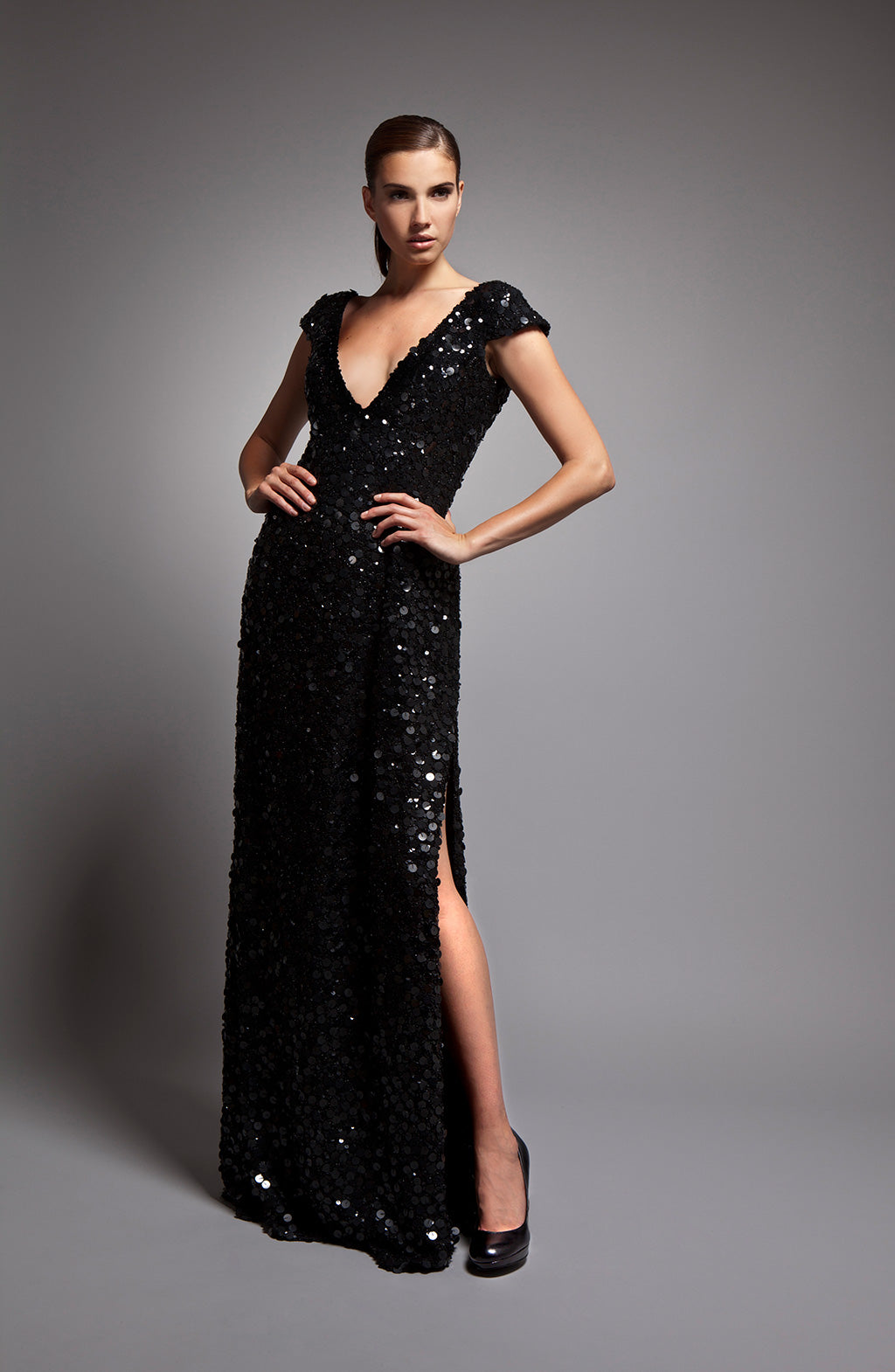 Catchy Embroidered Black Designer Gown