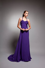 Luciana - Vivid purple embroidered sweetheart halter gown