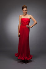 Samantha - Red pleated silk gazar custom gown in New York