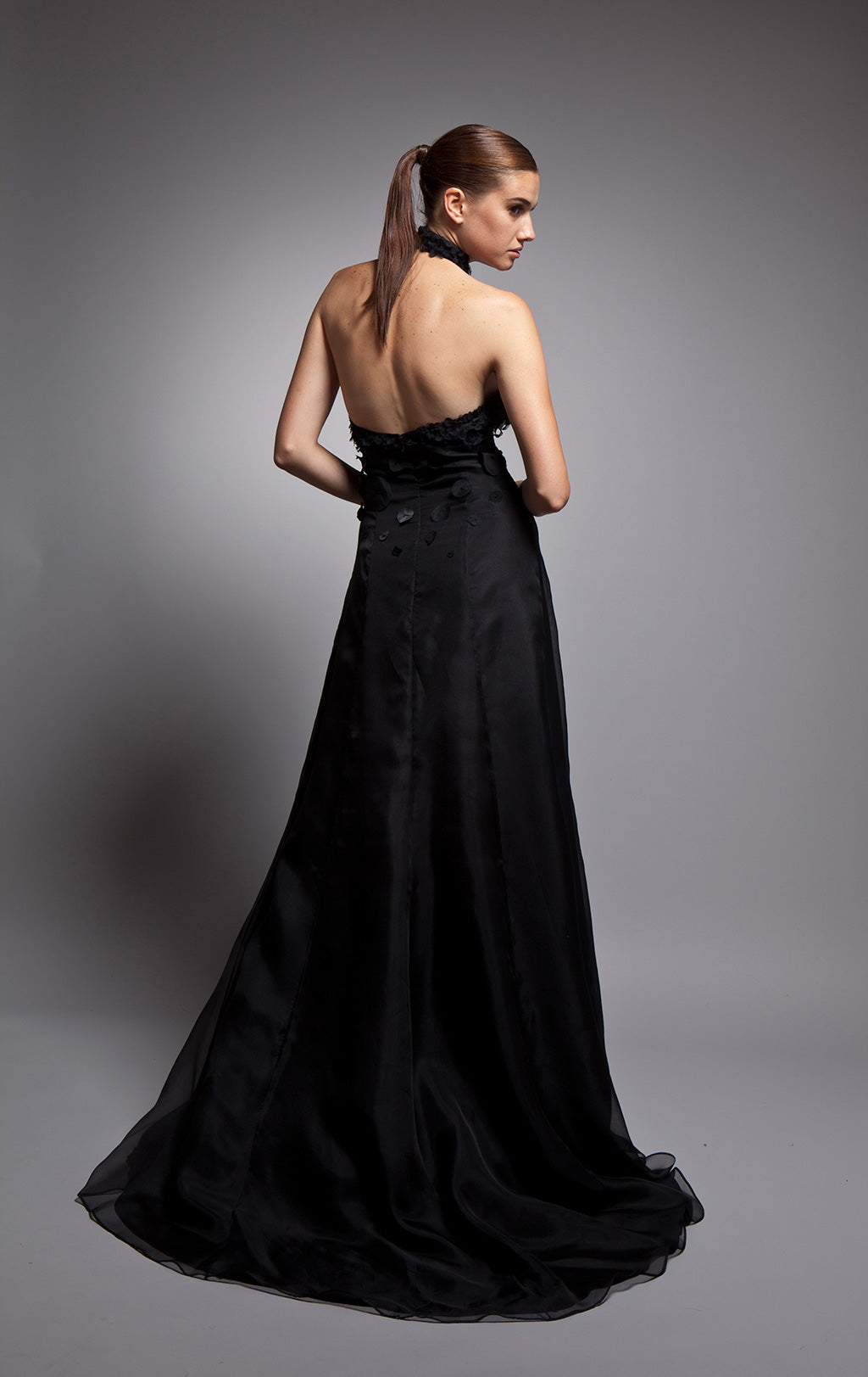 Sylvie - Black Crepe Evening Gown with Open Back 0 / Black Sylvie - Black Crepe Evening Gown with Open Back 0 / Black