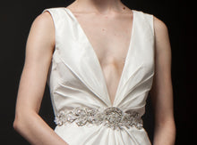 V-Neck Draped Taffeta Bridal Custom Wedding Gown