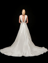 back side view V-Neck Draped Taffeta Bridal custom Gown near me 