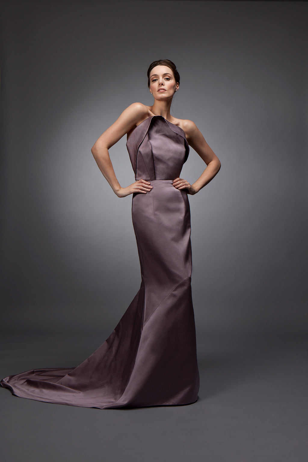 Double faced satin sheath custom gown designer near me