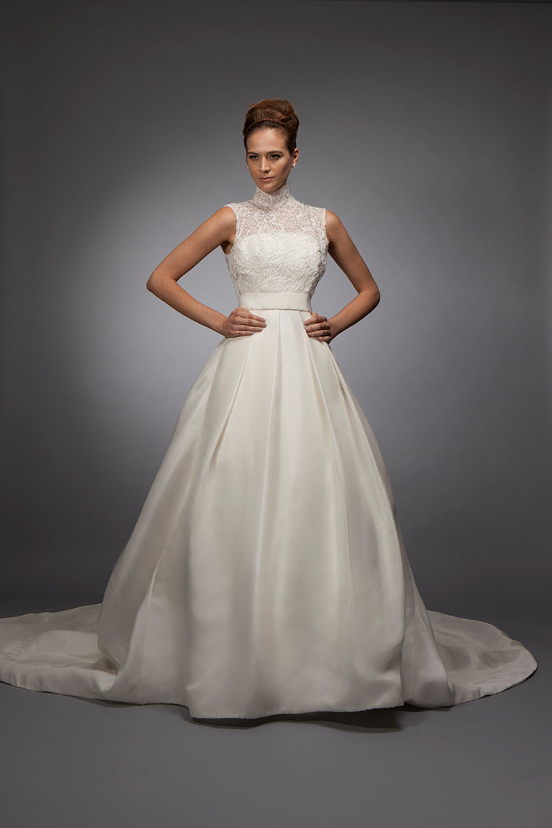 Lace and Gazar Sleeveless Bridal custom Gown