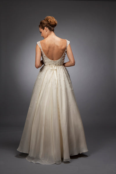 crystal organza wedding dress Graceful Deep V-neck wedding dress with Beaded Crystals