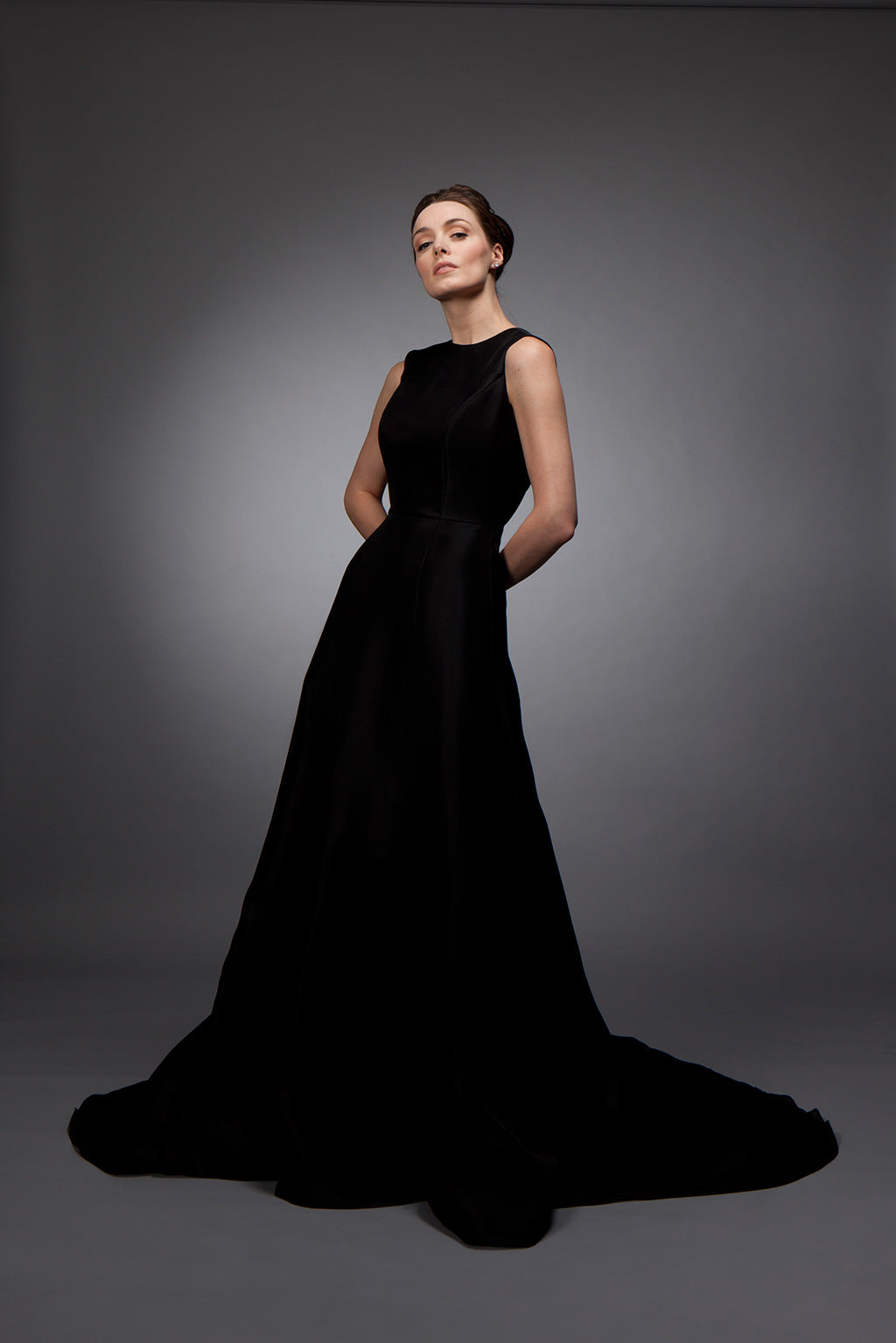 Black silk gazar designer gown in New York