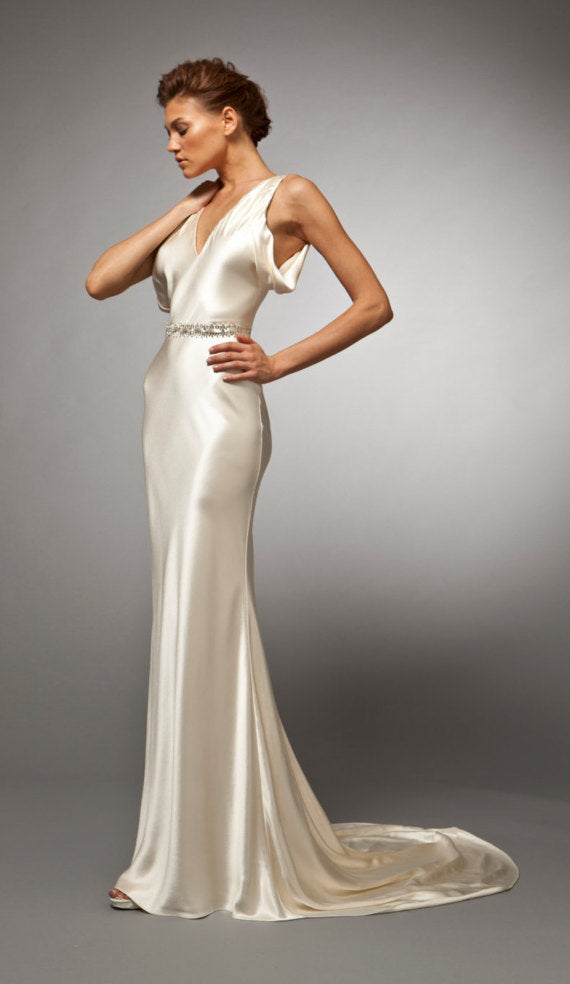 1930s Vintage Bias Cut Wedding Dress | Crepe Back Satin Gown Ivory / 14 1930s Vintage Bias Cut Wedding Dress | Crepe Back Satin Gown Ivory / 14