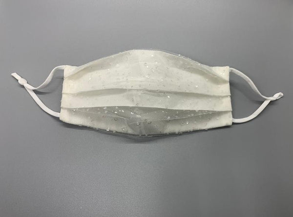 Pleated Ivory Taffeta Face Mask with sparkled Tulle.